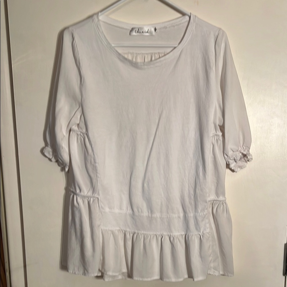 Chickwish 3/4 Sleeve Ruffled T-Shirt SZ L